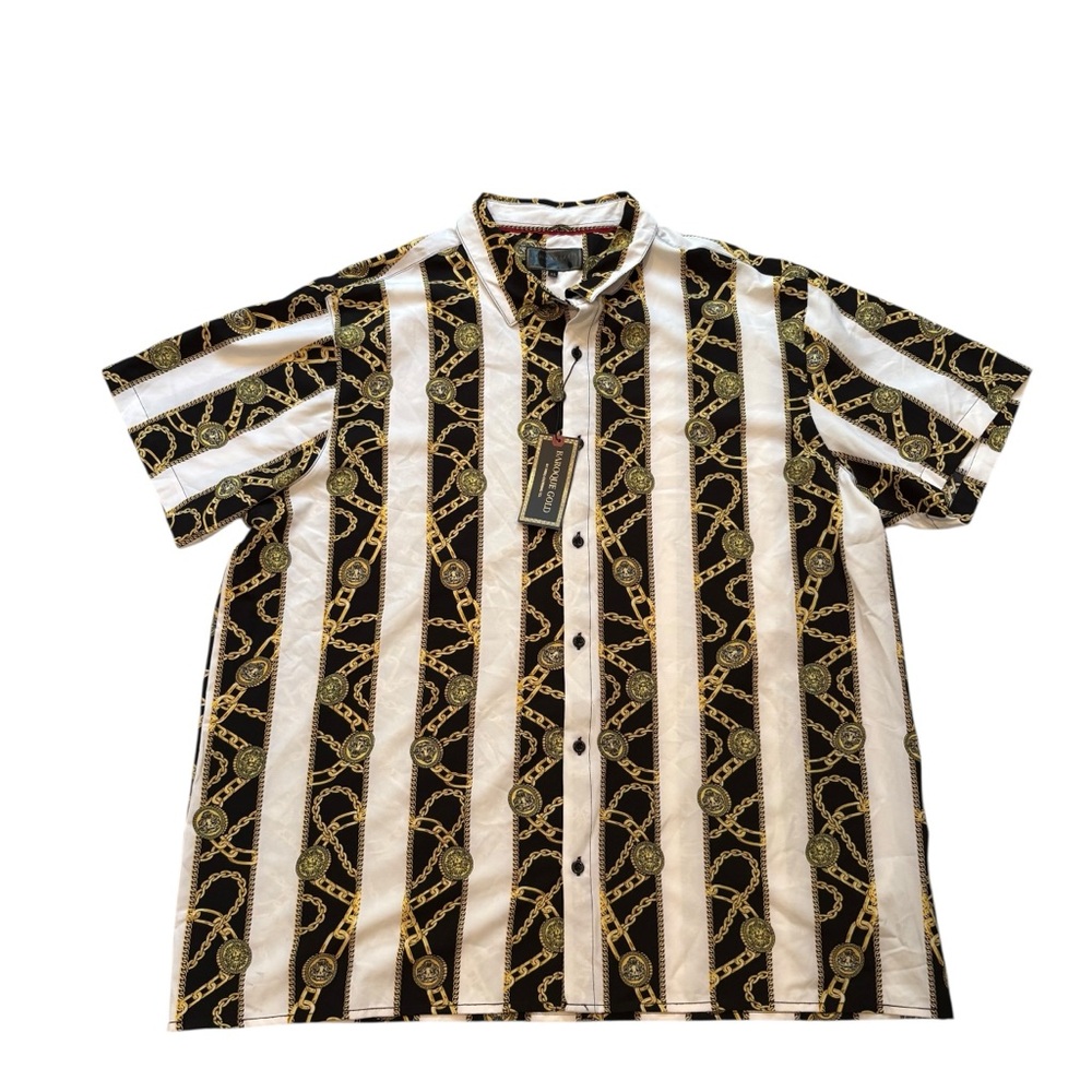 NWT Drill Clothing Baroque Gold Italian Designer Style Shirt Medus Chains, 3X - Picture 3 of 9